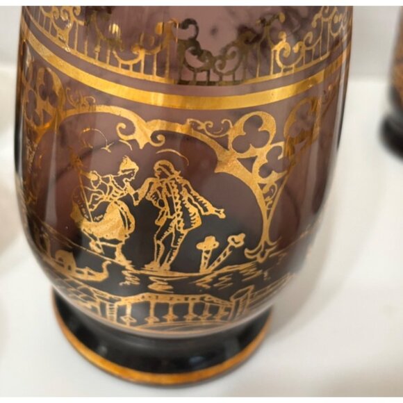 Vintage Decanter Cordial Set with 6 Shot Glasses Amethyst Purple and Gold Gilt - Picture 6 of 10